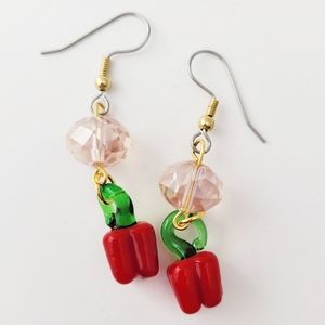 Red Pepper Dangle Glass Earrings